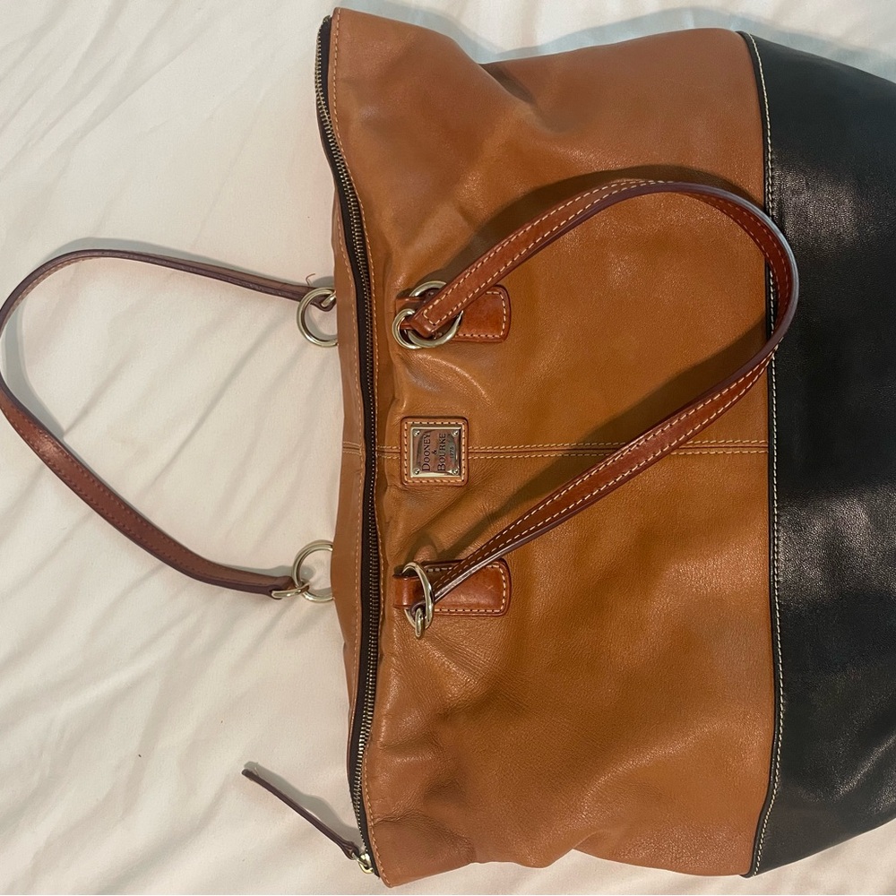 Dooney & Burke Leather Tote with Red canvas interior!